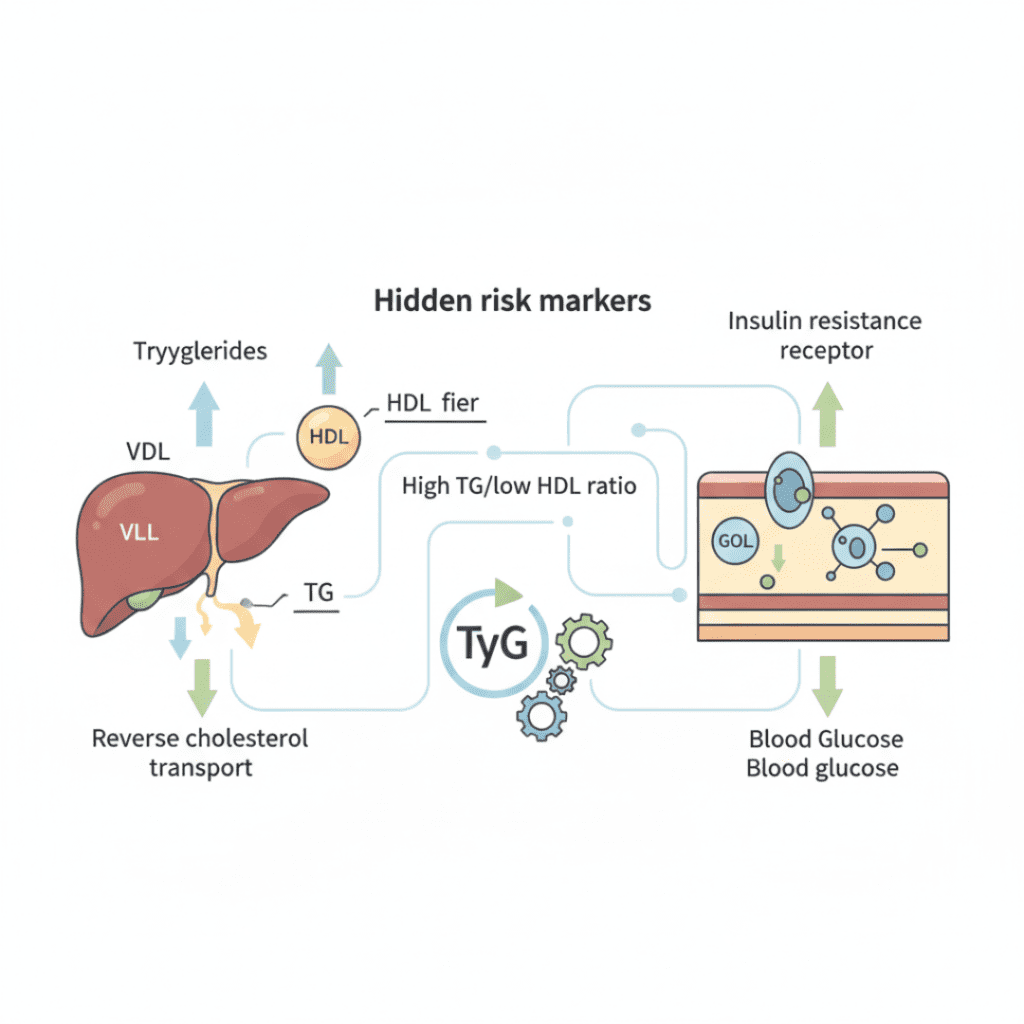 Ilustração do metabolismo lipídico e glicêmico associado ao risco cardiometabólico