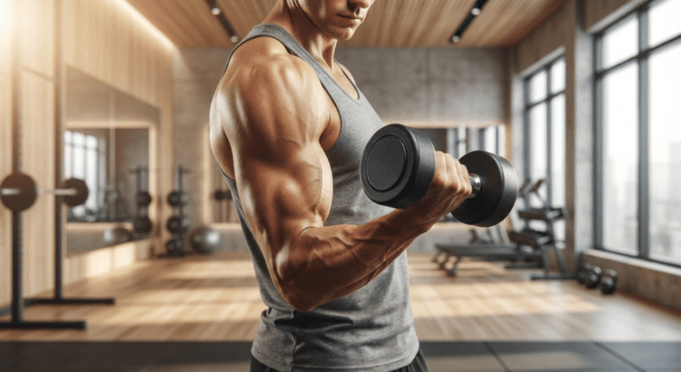 Pessoa treinando força em ambiente moderno, representando hipertrofia muscular para saúde