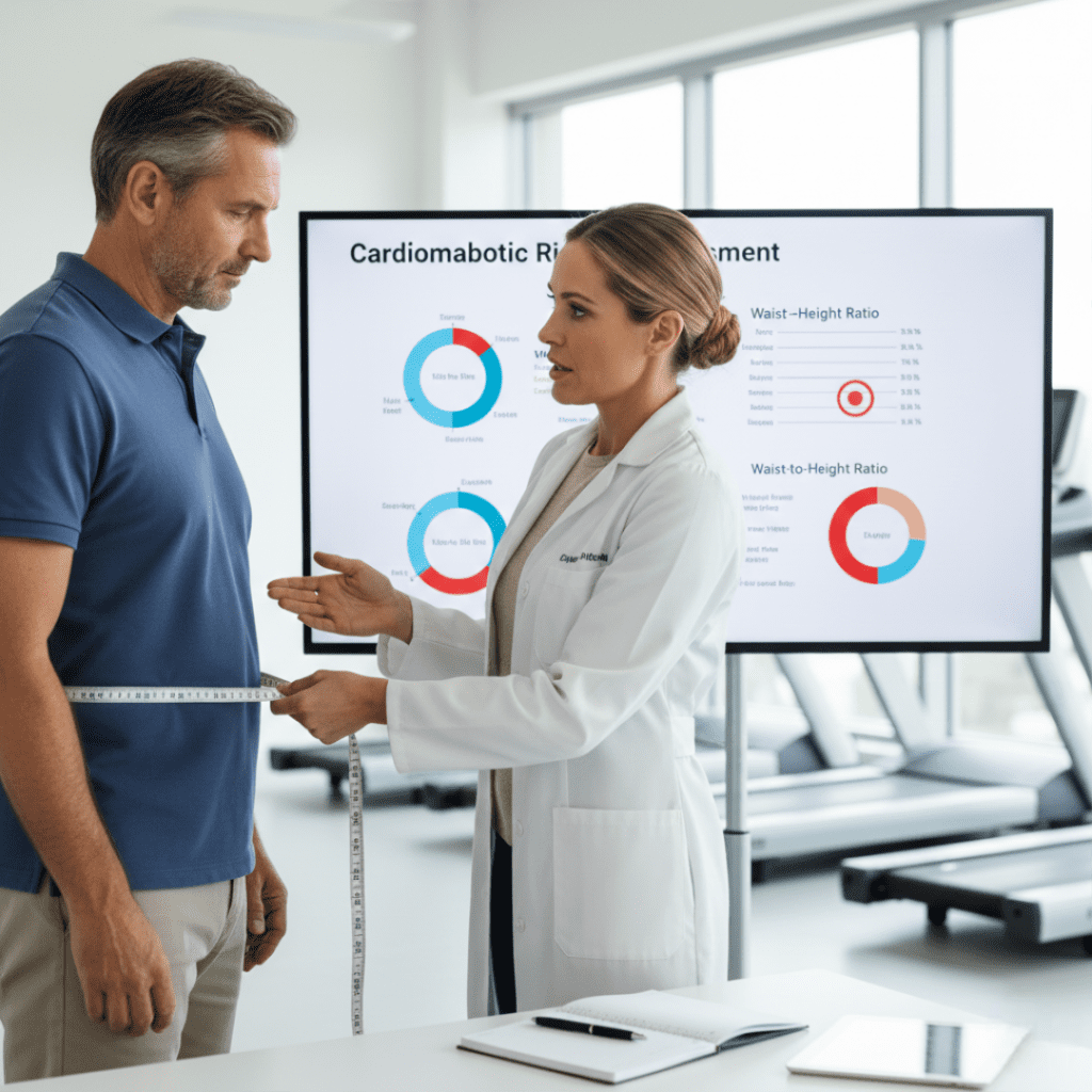 Medida da circunferência da cintura para avaliar risco cardiometabólico.