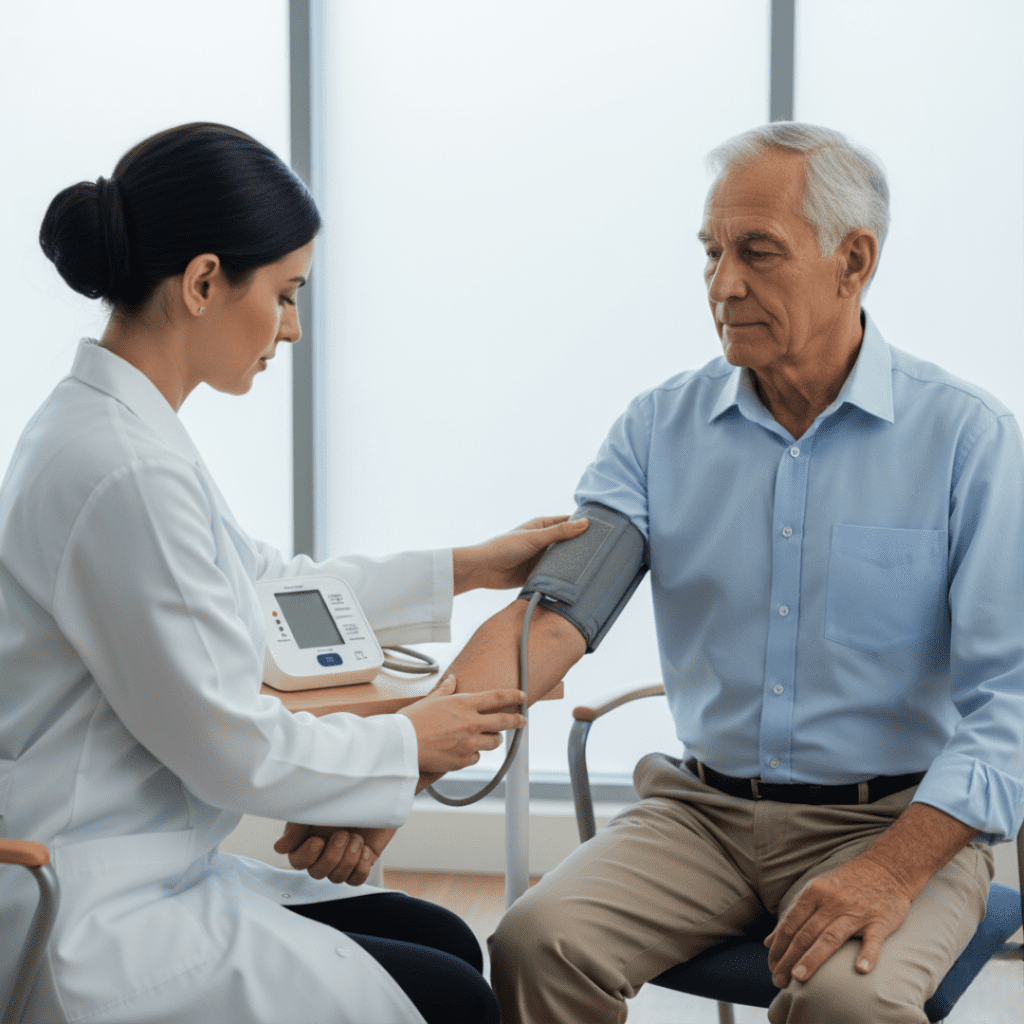 Medição correta da pressão arterial na avaliação física.