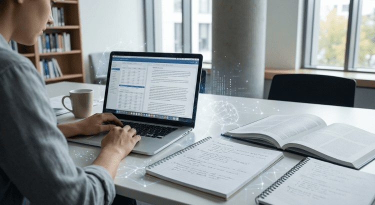 Estudante de pós-graduação trabalhando com tecnologia de forma ética